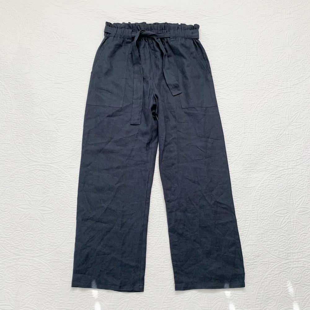 Love and Confuse Juliet Wide-Leg Linen Paperbag Pants, Dark Grey